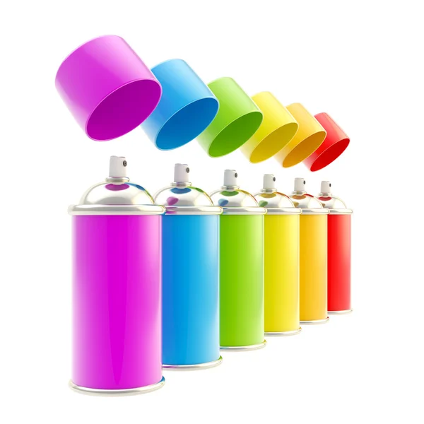 Rainbow colored spray oil color cylinders — Stock Photo, Image