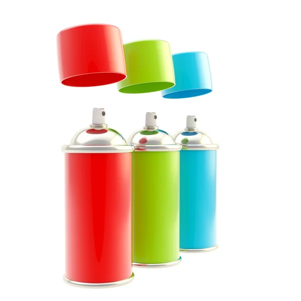 RGB colored spray oil color cylinders isolated — Stock Photo, Image