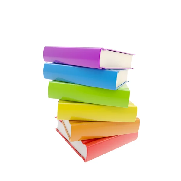 Högen av regnbåge färgade blanka böcker isolerade — Stockfoto