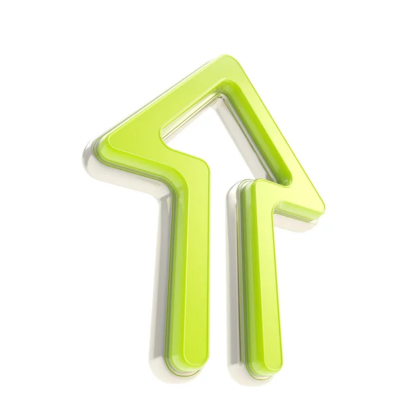 Nach oben grünes Pfeil-Symbol mit Metalleinfassung — Stockfoto