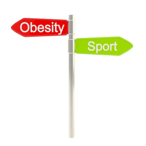 Yol işareti plaka olarak spor ve obezite — Stok fotoğraf