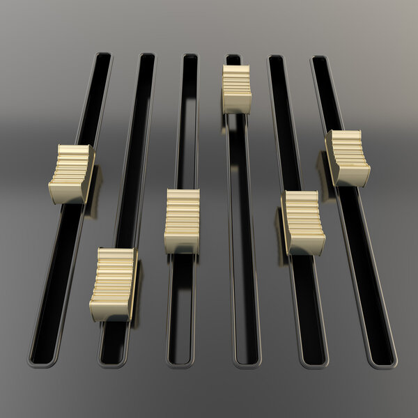 Черная панель смесителя с золотыми ползунками
