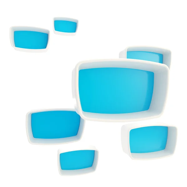 Blå glansig showcase copyspace case lådor — Stockfoto