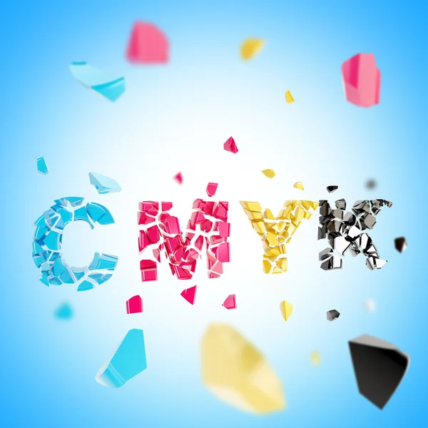 Λέξη cmyk σπασμένα σε κομμάτια υπόβαθρο — Φωτογραφία Αρχείου
