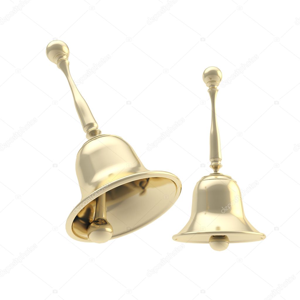 Handbell golden, pair of two shiny and glossy