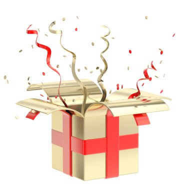 Holiday gift box with confetti and serpentine clipart