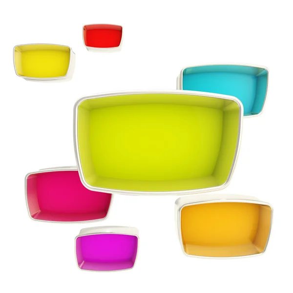 Colorful showcase boxes isolated on white — Stock Photo, Image