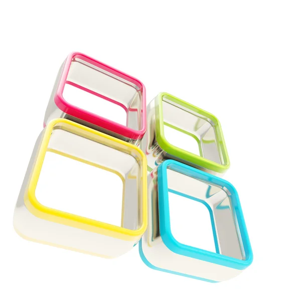 Vier farbige quadratische Hochglanzrahmenboxen — Stockfoto