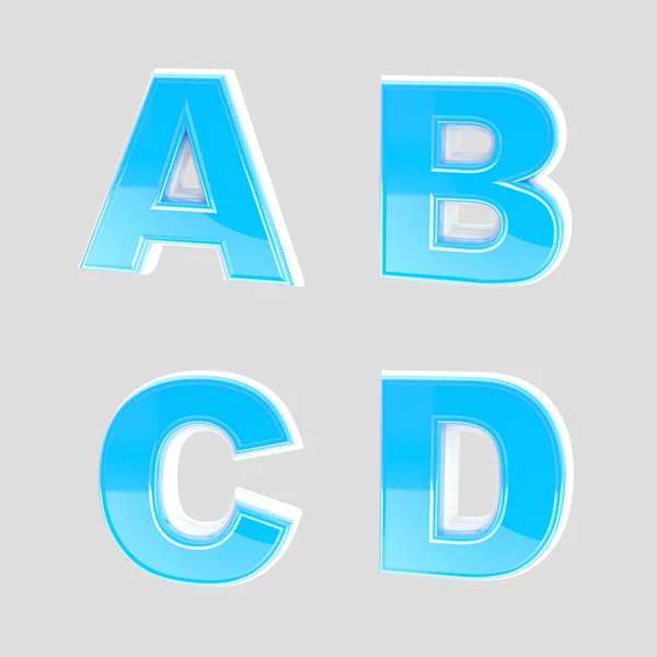 Abc set von vier blau glänzenden kunststoffbuchstaben — Stockfoto