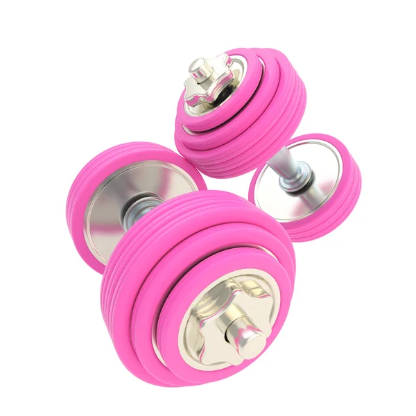 Women strength: pink pair of dumbbells — Stock Photo, Image