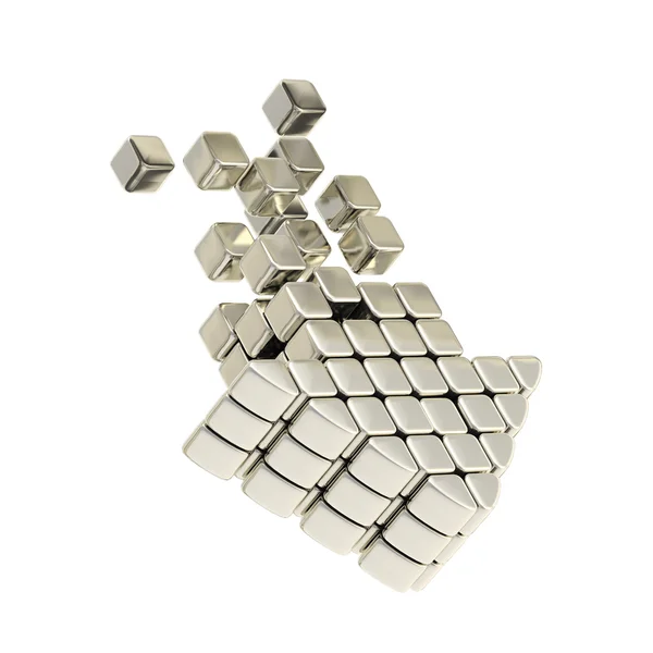 Tecnología flecha cubo icono emblema de plata —  Fotos de Stock