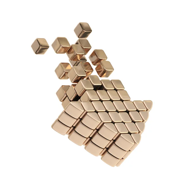 Tecnologia cubo seta bronze emblema ícone — Fotografia de Stock