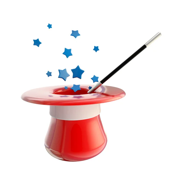 Magician hat and magic wand with stars — Stock Photo, Image