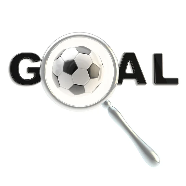 Futebol palavra "objetivo" sob lupa — Fotografia de Stock