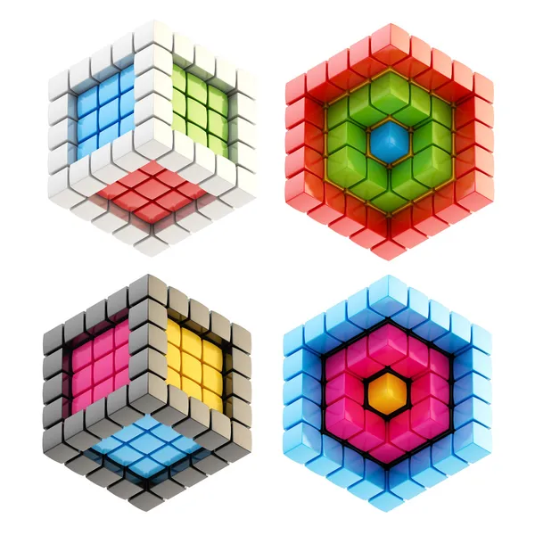 Conjunto de cuatro composiciones de cubo aisladas — Foto de Stock