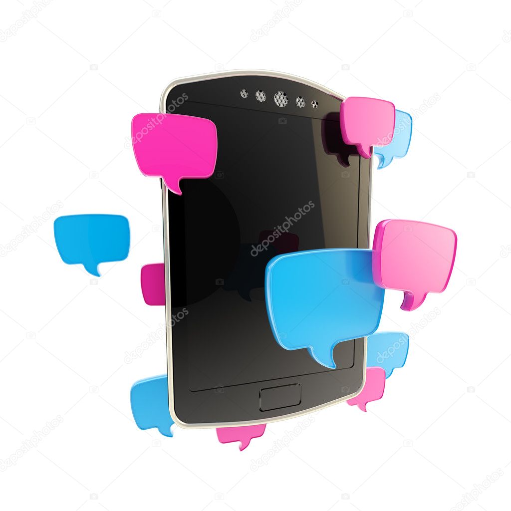 Phone surrounded with chatting icons