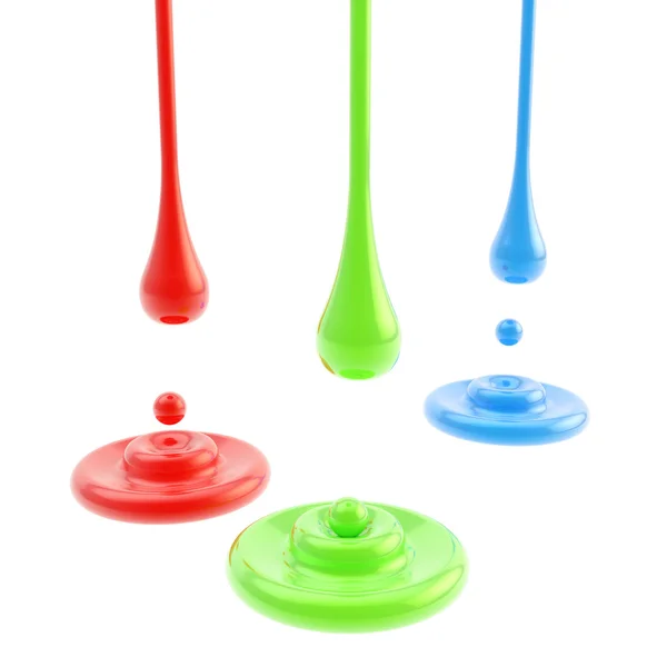 Röd, grön, blå oljefärg glänsande droppar — Stockfoto
