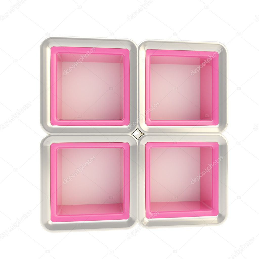 Pink and silver shelves made of four square