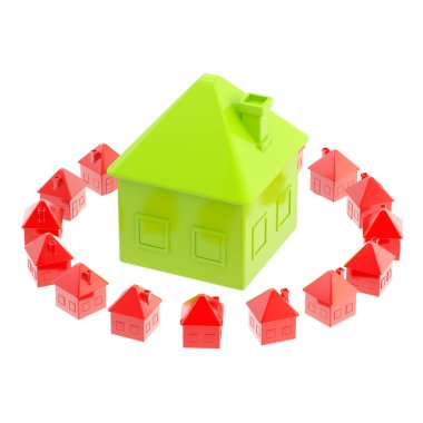 Safe green house surrounded isolated clipart