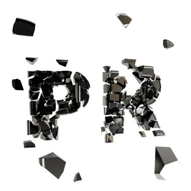 Broken PR metaphor, smashed word explosion clipart