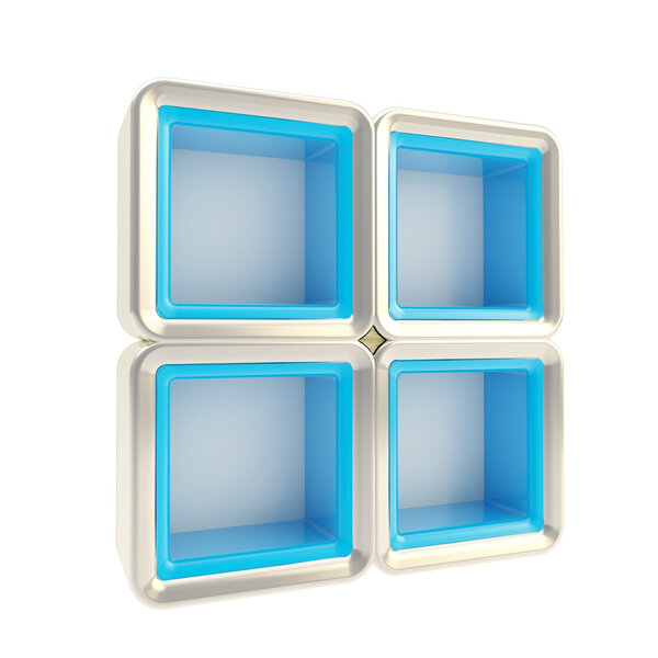 Copyspace empty bookshelf of four square boxes