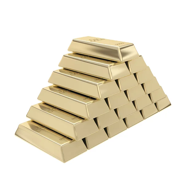Pyramid of golden bars one on another — Stock Photo, Image