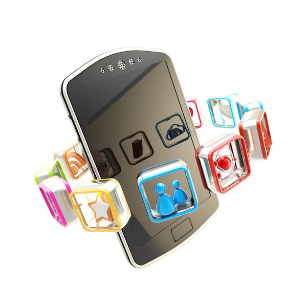 Mobile concept surrounded by applications — Stock Photo, Image
