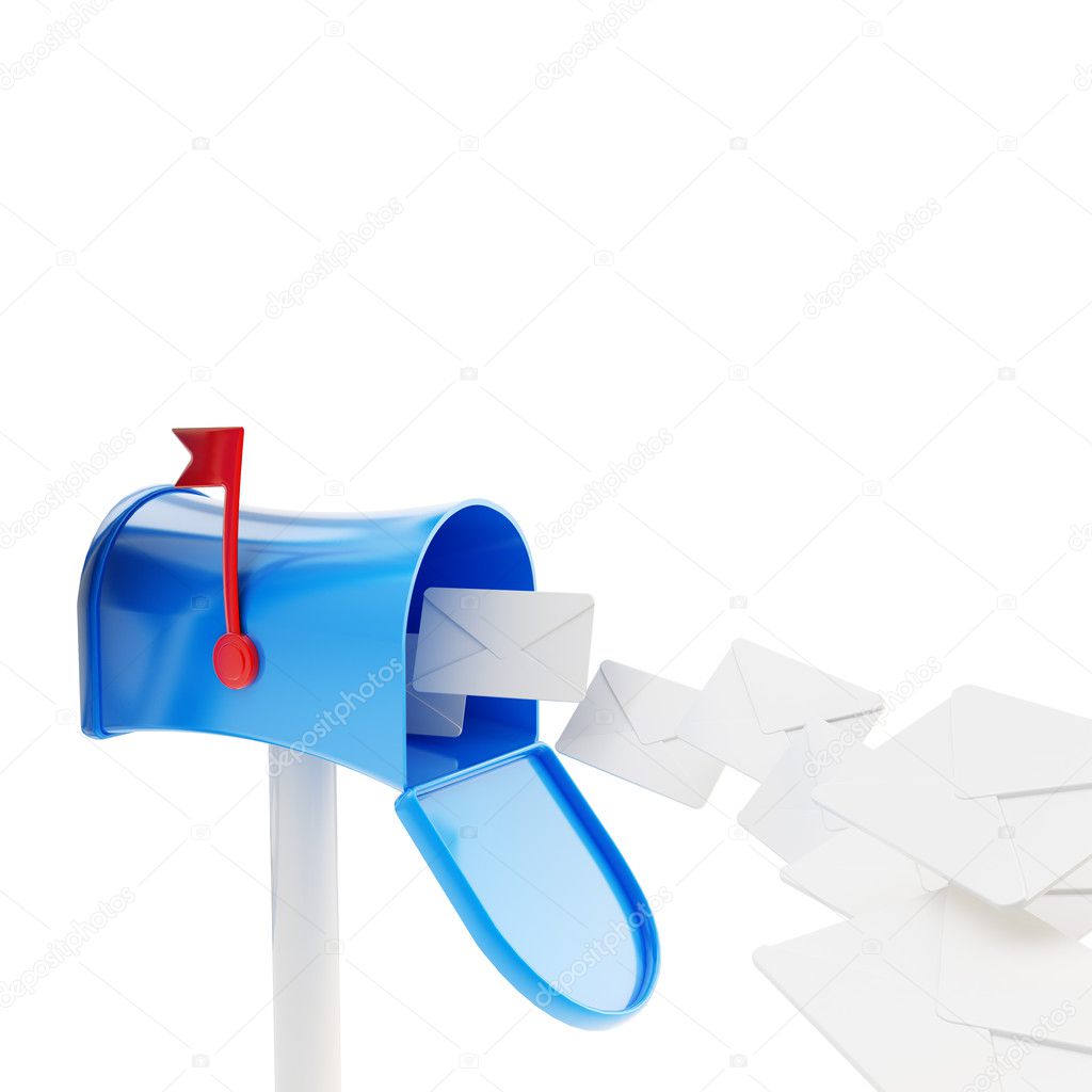 Glossy plastic mailbox with a flock of letters