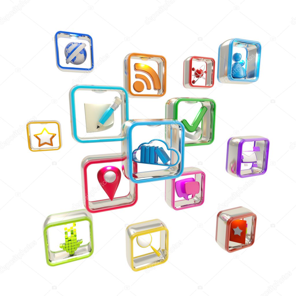 Mobile computer application icons isolated