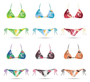Collection of summer bikini in different colors clipart