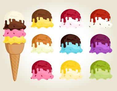 Ice cream with topping collection clipart