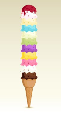 Tall ice cream made of loads of ice cream balls