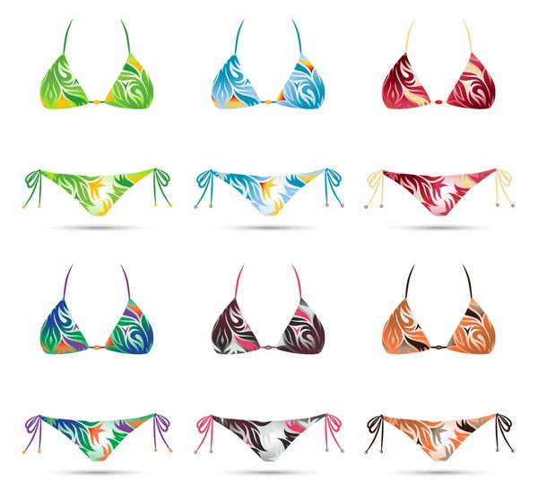 Farklı renklerde yaz bikini koleksiyonu — Stok Vektör
