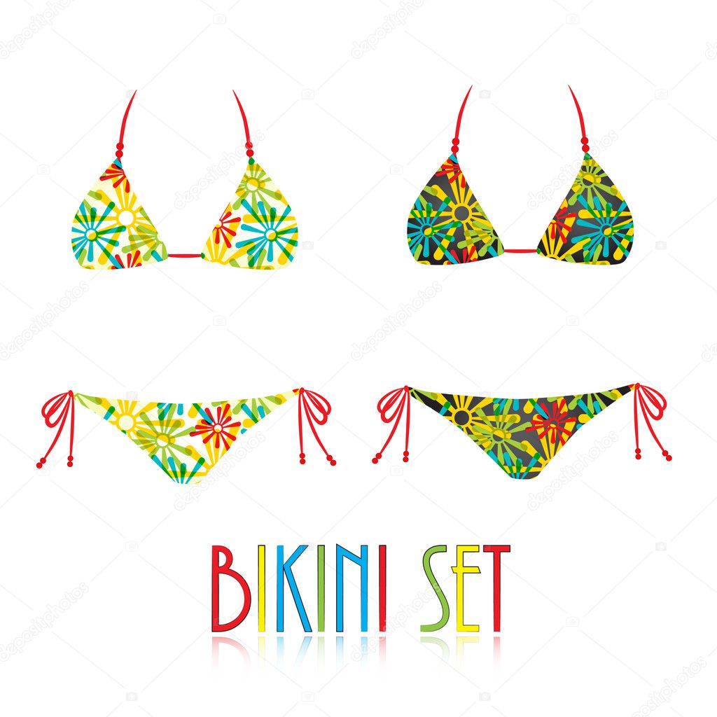 Collection of summer bikini in different colors — Stock Vector © tikir1