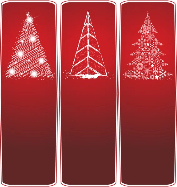 Collectie van het drie type van kerstbomen op een rode achtergrond — Stockvector