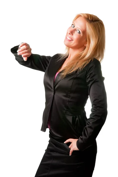 Affärskvinna titta på hennes klocka — Stockfoto