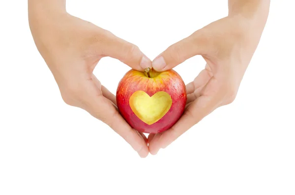 Mão e amor maçã — Fotografia de Stock
