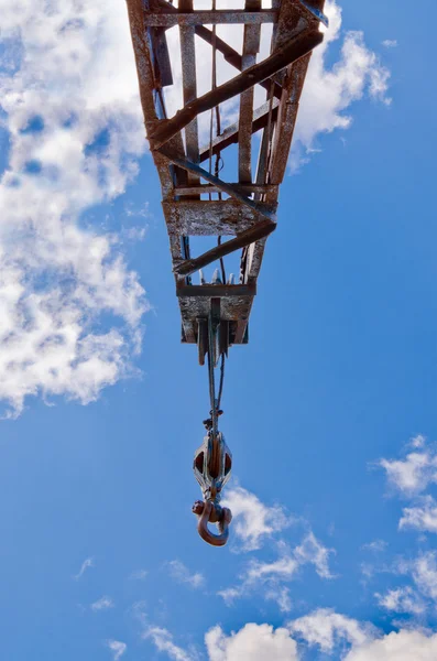 stock image Block and tackle, ball and hook on industrial crane