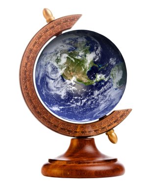 Image of planet earth on stand for antique globe, with elements of this image furnished by NASA clipart