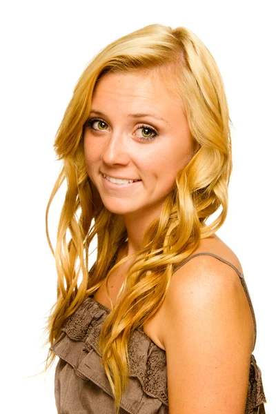 Portrait of beautiful teenage girl smiling isolated on white — Stock Photo, Image