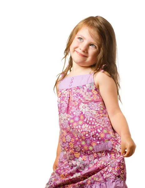 Porträt eines schönen kleinen Mädchens isoliert auf weißem Hintergrund. — Stockfoto