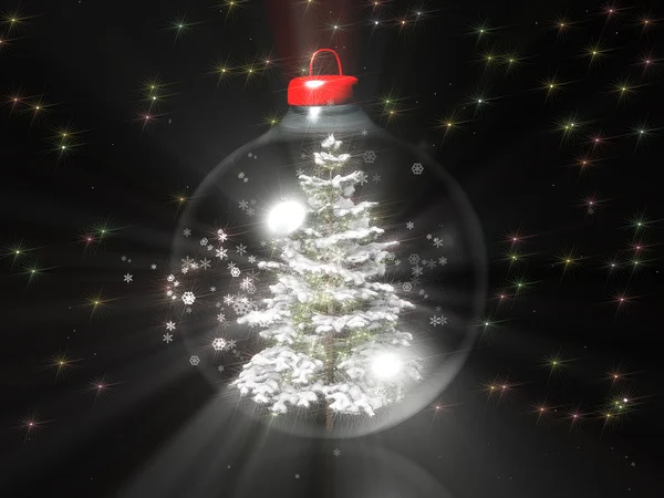 Verschneiter Baum in einer Weihnachtskugel — Stockfoto