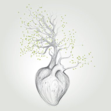 Tree with roots like heart clipart