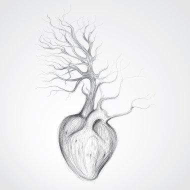 Tree with roots like heart clipart