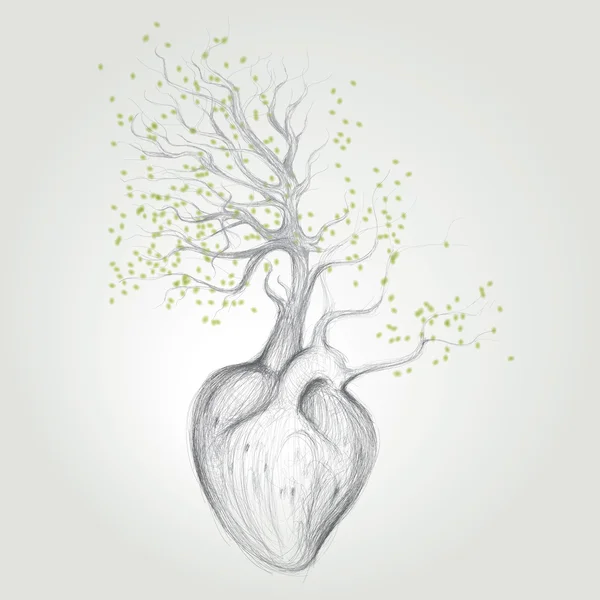 Arbre avec des racines comme le cœur — Image vectorielle