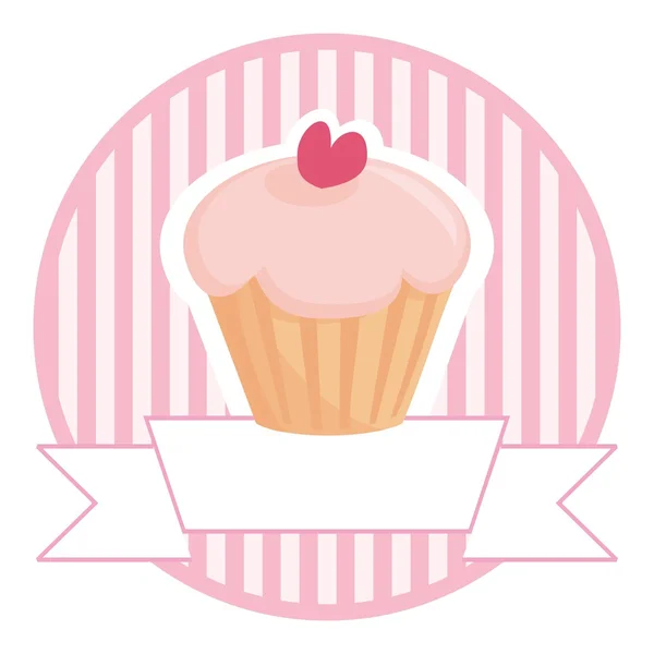 Cupcake in pink with white place for your text vector illustration — Stock Vector