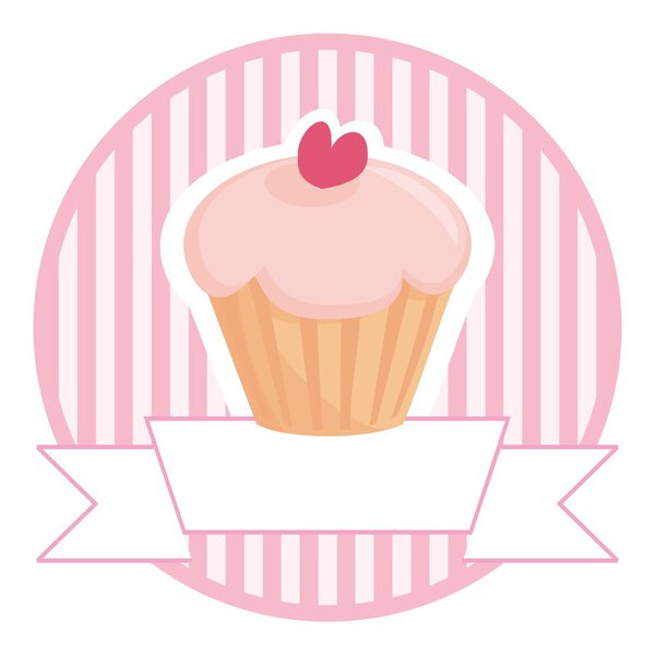 Cupcake in pink with white place for your text vector illustration