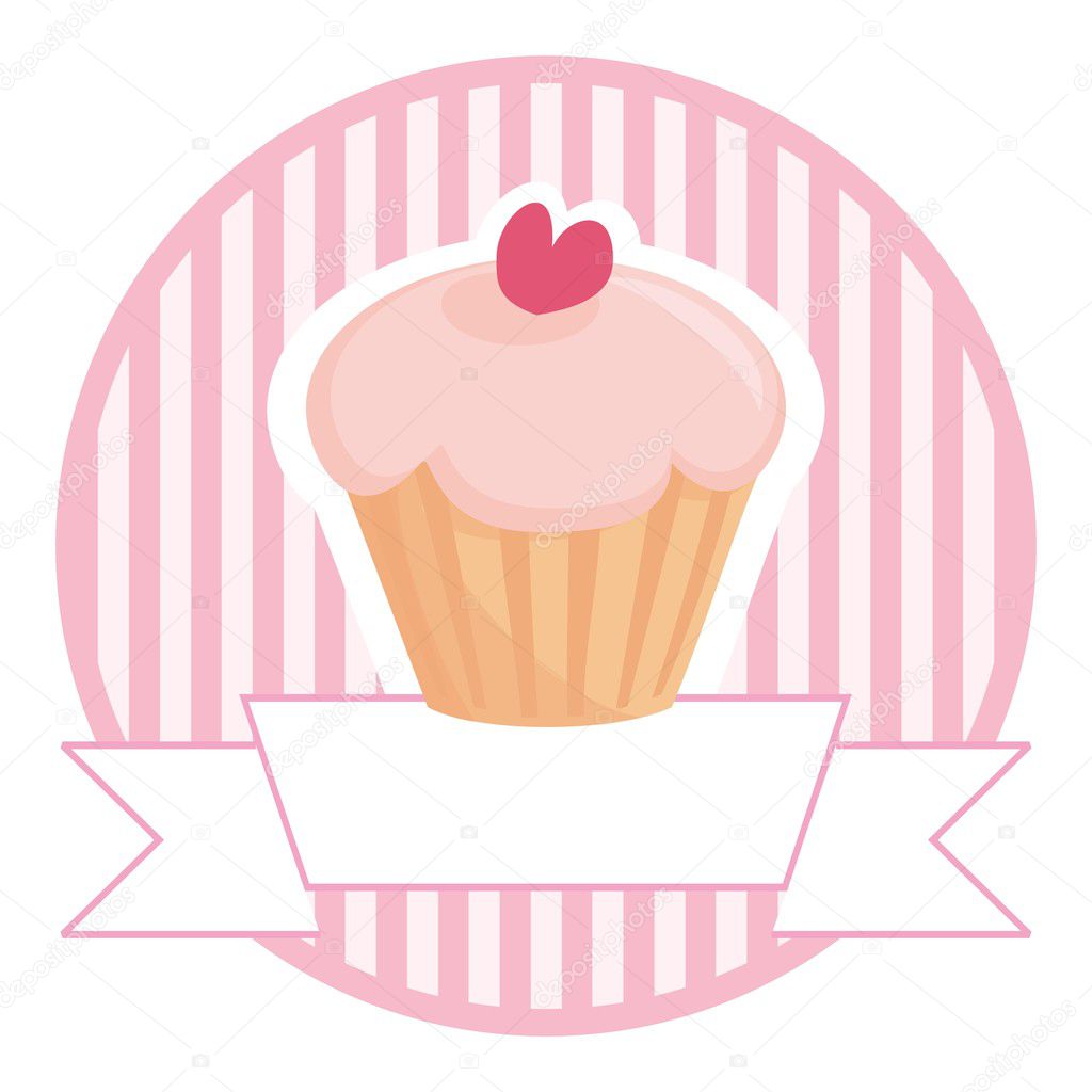 Cupcake in pink with white place for your text vector illustration