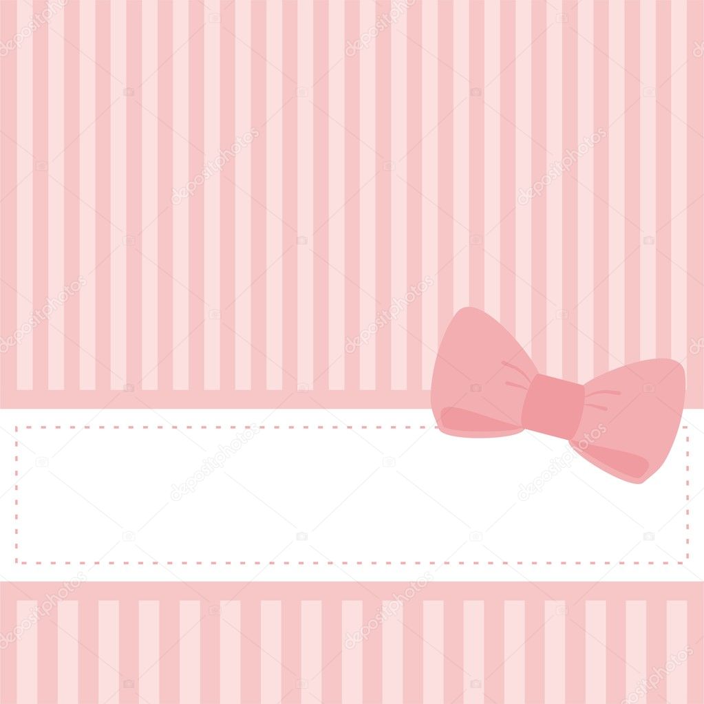 Sweet pink vector wedding card or baby shower invitation with bow