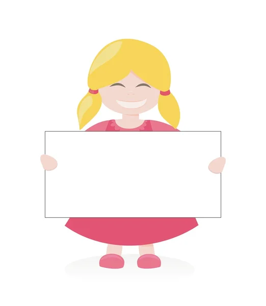 Girl holding white empty banner - illustration — Stock Vector